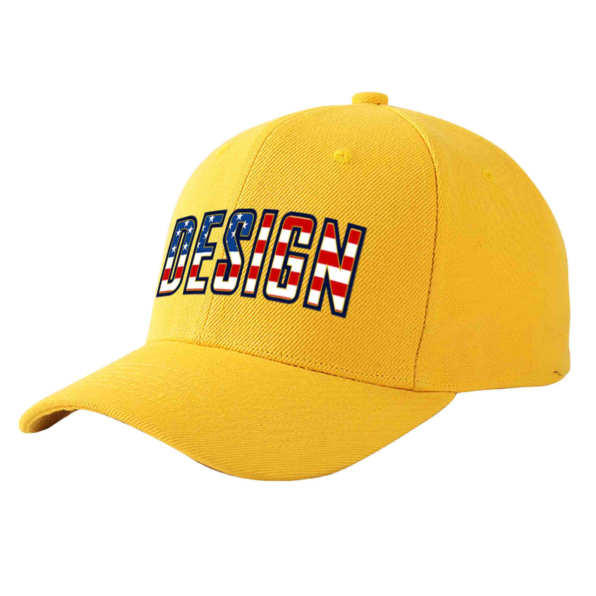 Custom Gold Vintage USA Flag-Gold Curved Eaves Sport Design Baseball Cap