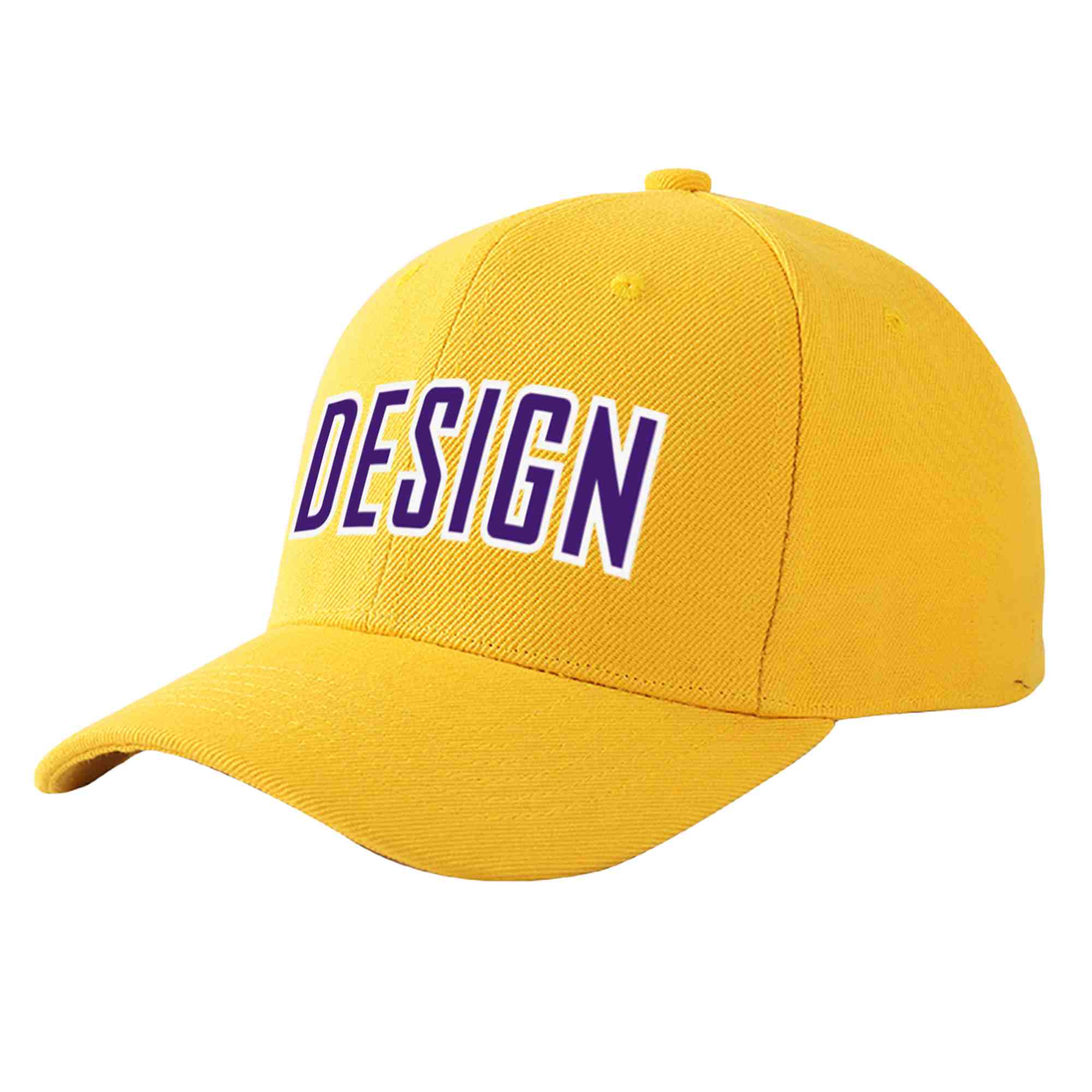 Casquette de baseball incurvée personnalisée en or violet-blanc avec avant-toit