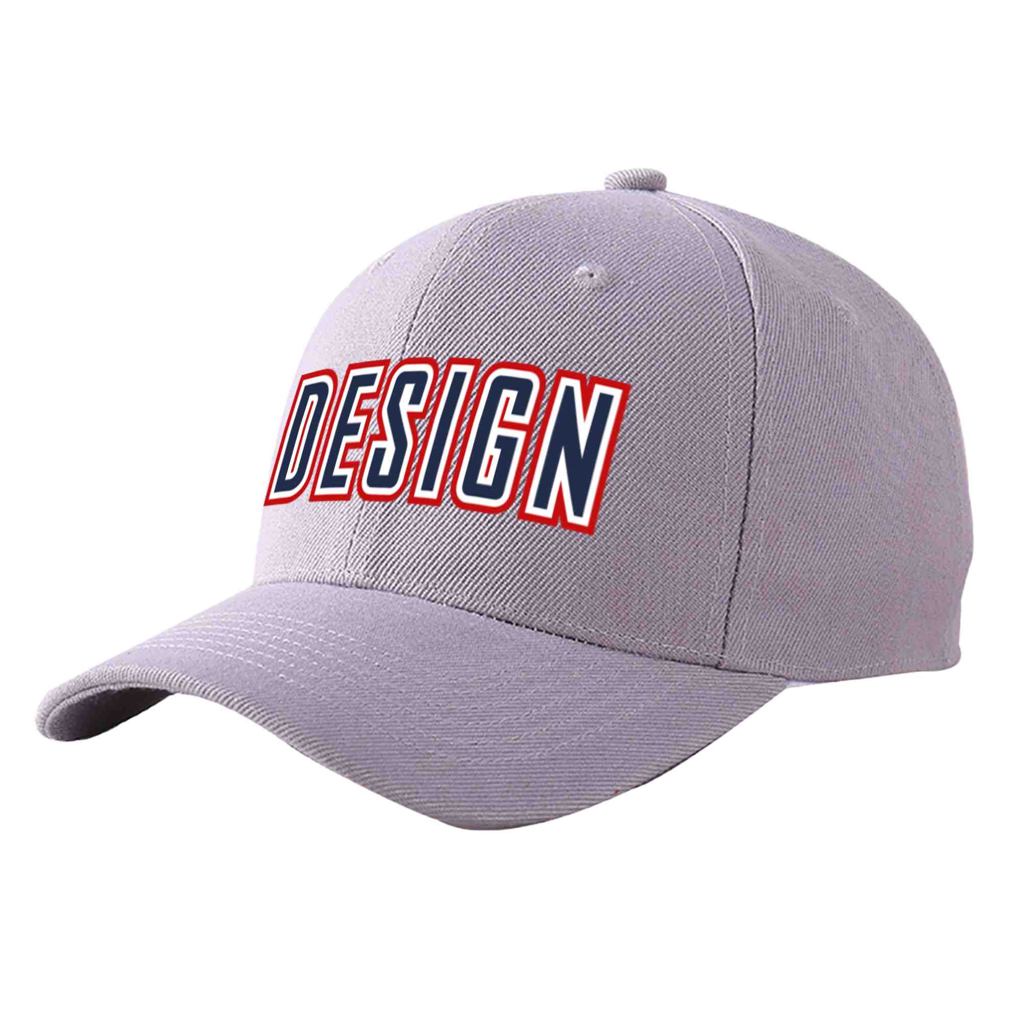 Custom Gray Navy-White Curved Eaves Sport Design Baseball Cap