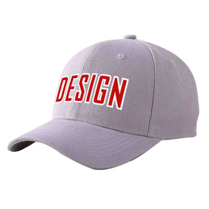 Custom Gray Red-White Curved Eaves Sport Design Baseball Cap