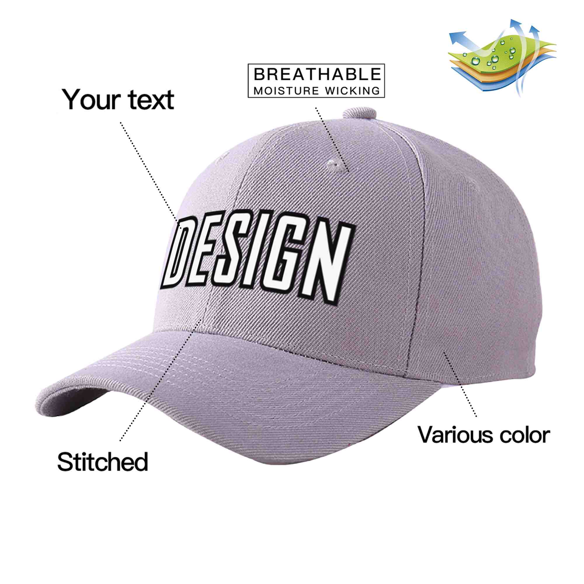 Custom Gray White-Black Curved Eaves Sport Design Baseball Cap