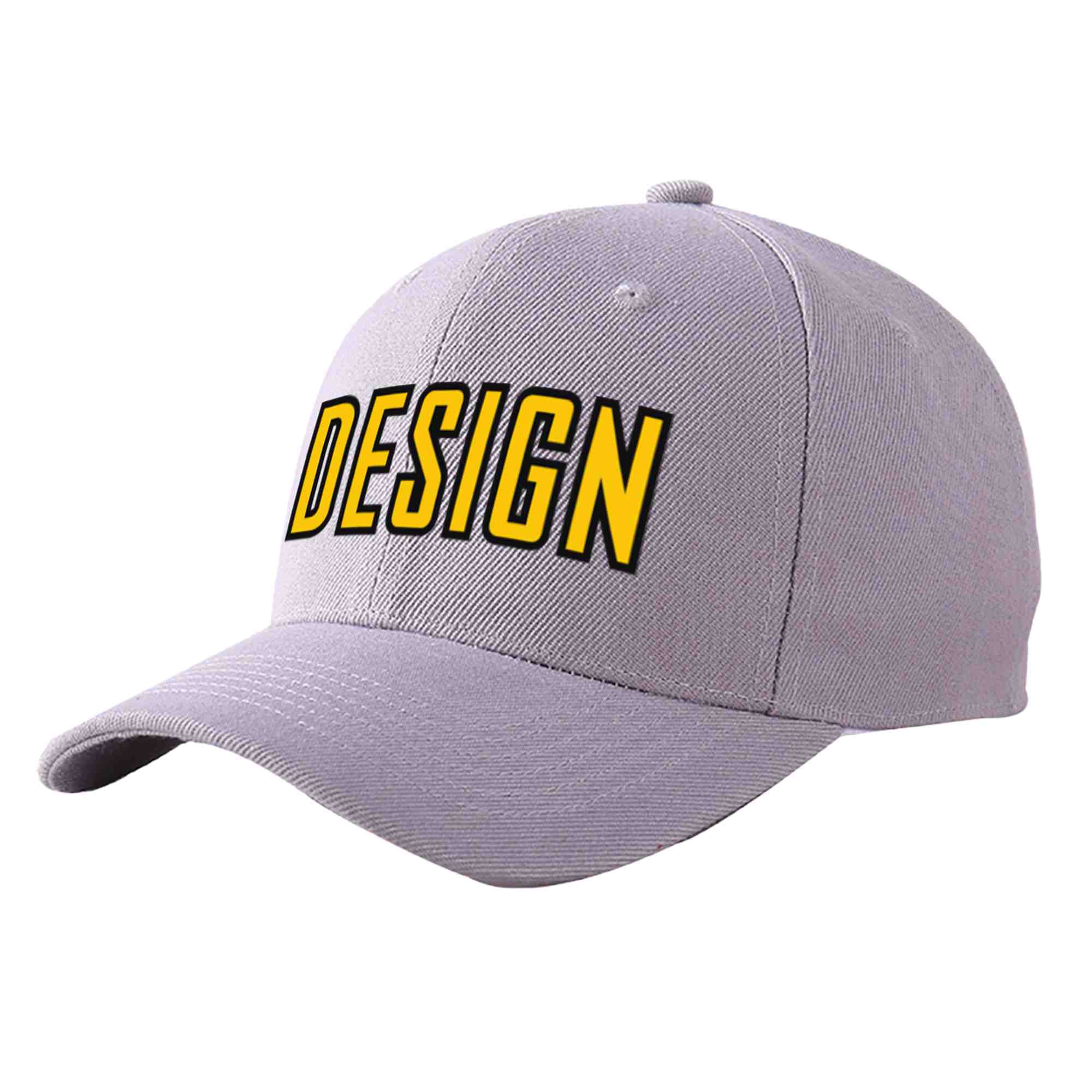 Custom Gray Gold-Black Curved Eaves Sport Design Baseball Cap