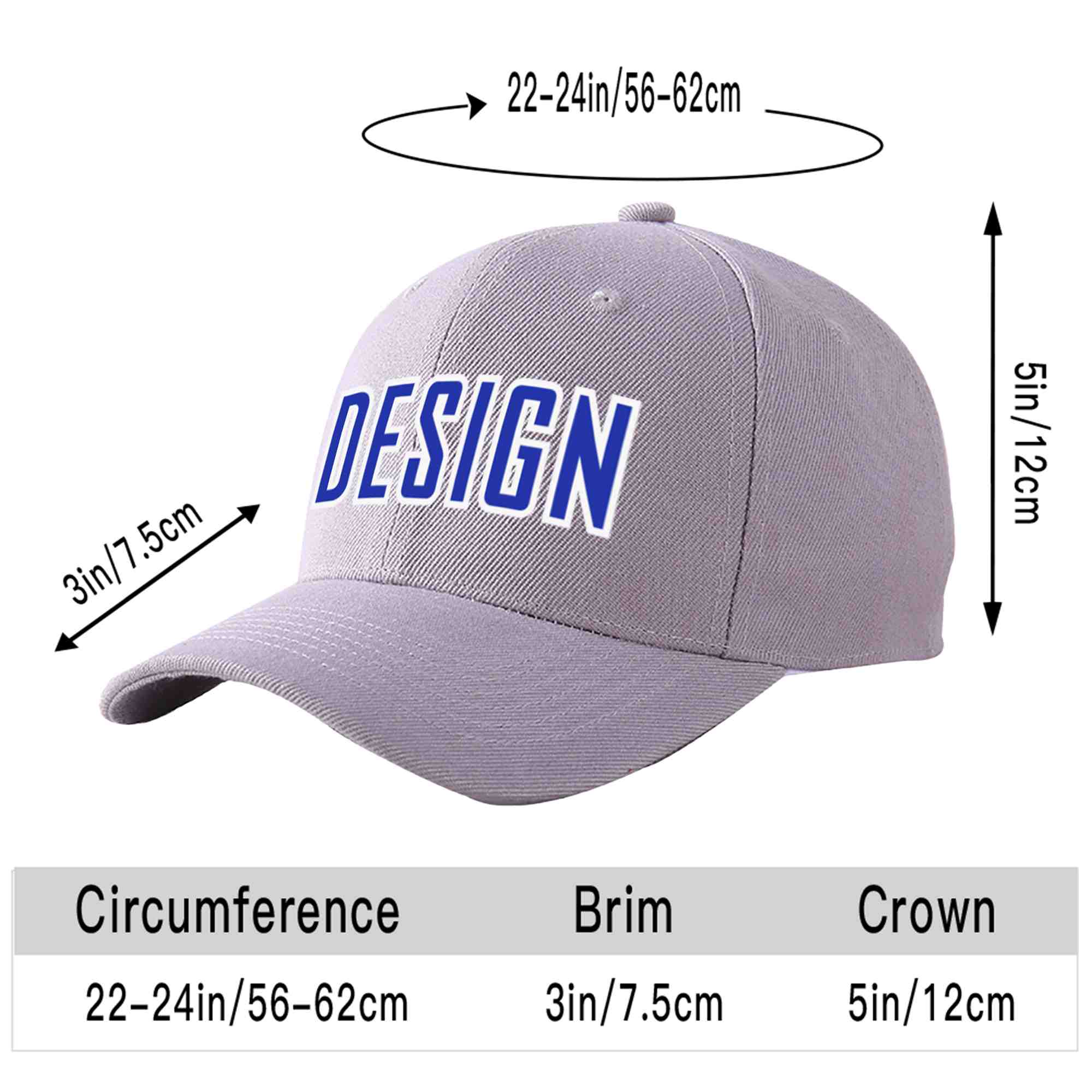 Custom Gray Royal-White Curved Eaves Sport Design Baseball Cap