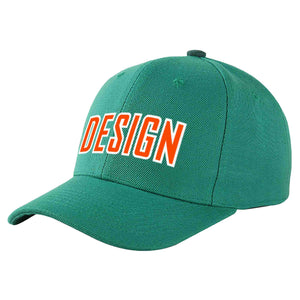 Custom Light Green Orange-White Curved Eaves Sport Design Baseball Cap