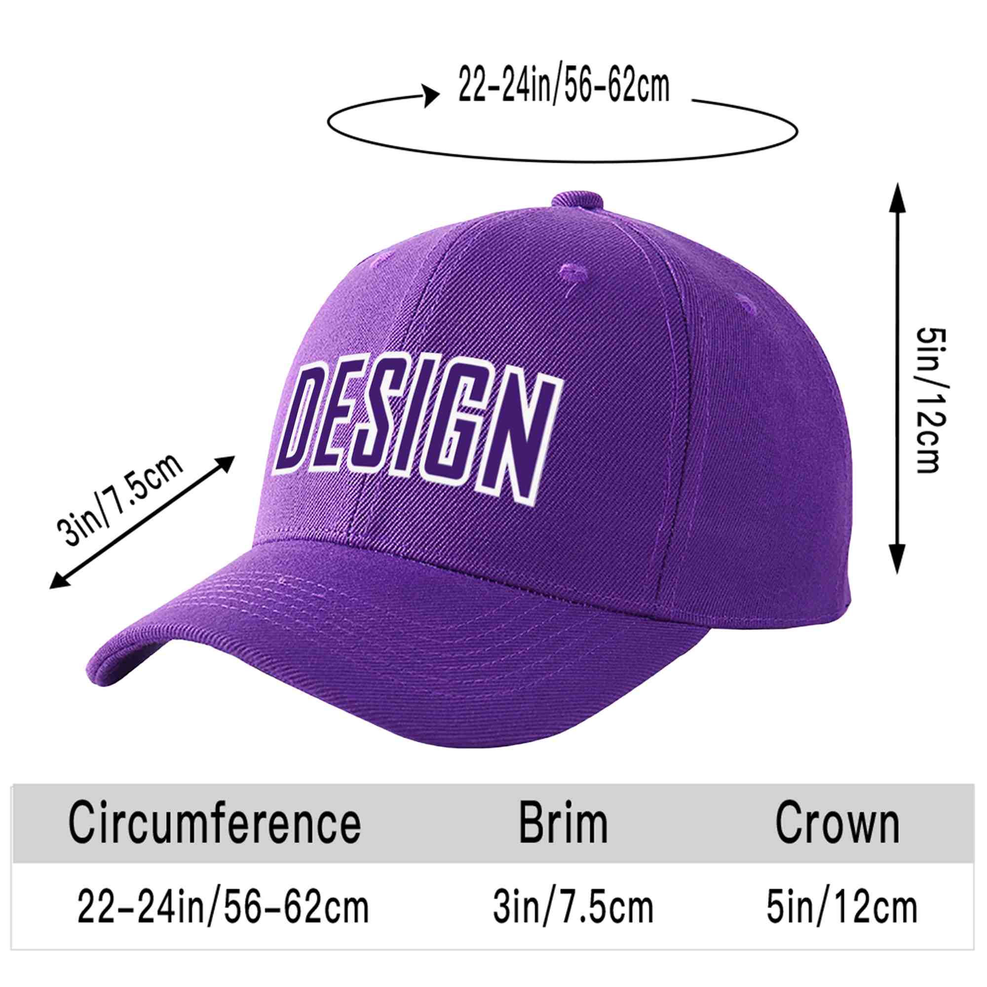 Custom Purple Purple-White Curved Eaves Sport Design Baseball Cap