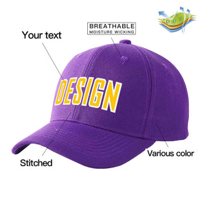 Custom Purple Gold-White Curved Eaves Sport Design Baseball Cap