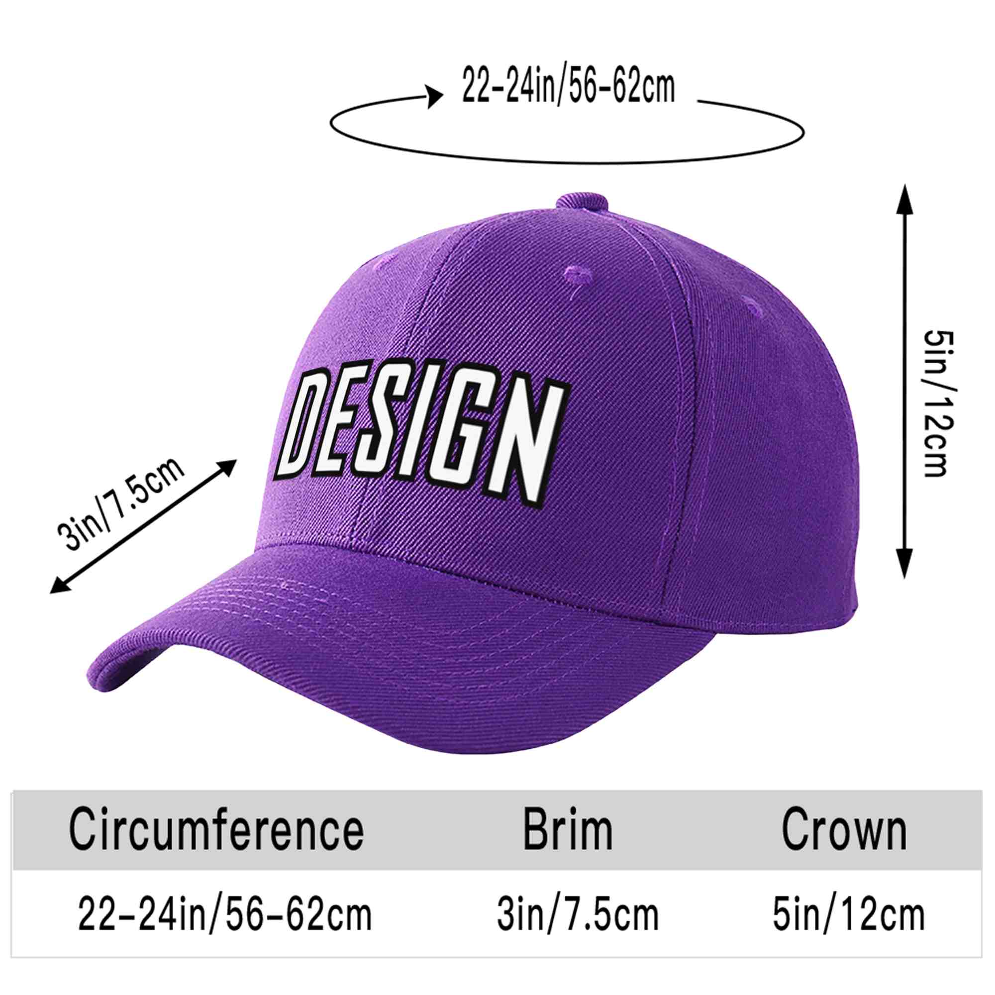 Casquette de baseball personnalisée violet blanc-noir incurvée Eaves Sport Design