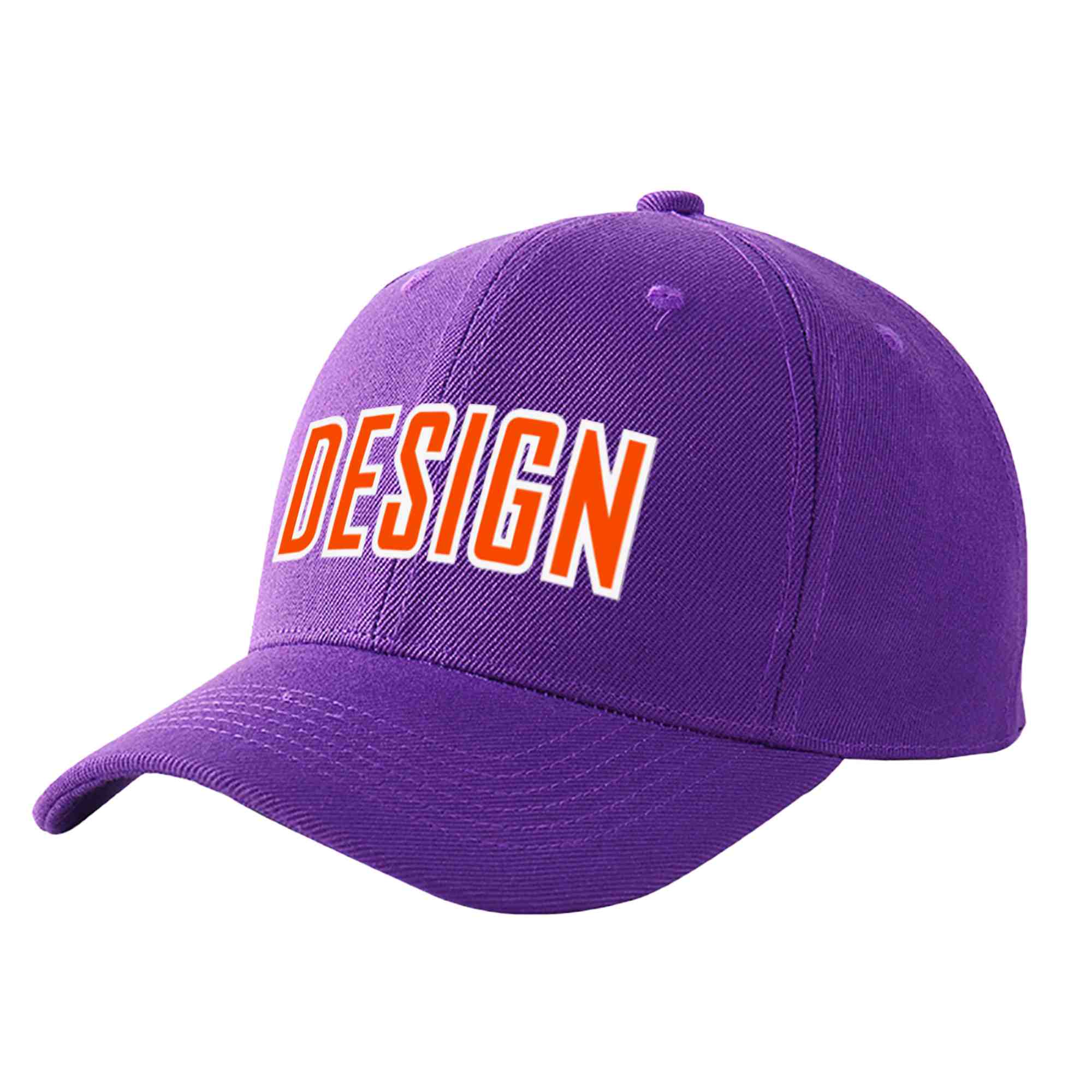 Custom Purple Orange-White Curved Eaves Sport Design Baseball Cap