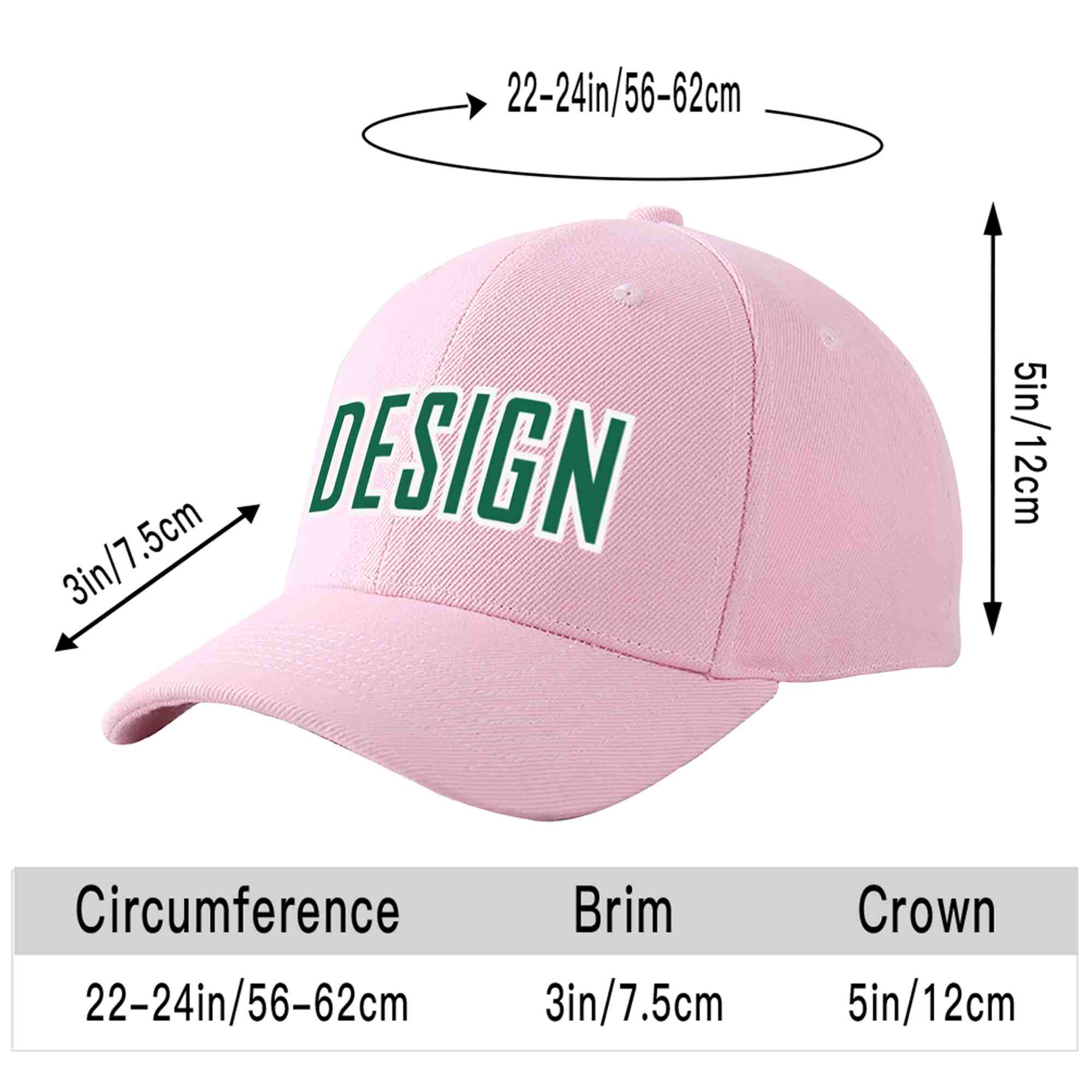 Custom Pink Kelly Green-White Curved Eaves Sport Design Baseball Cap