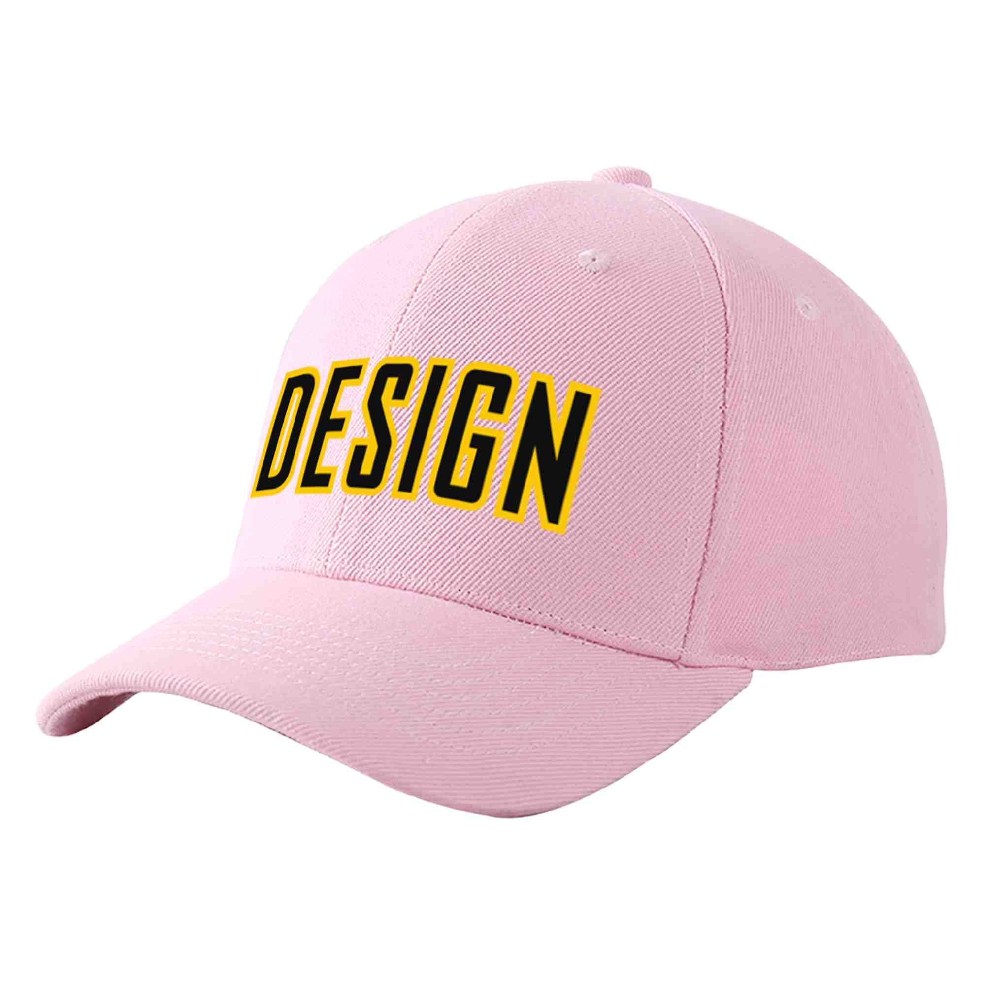 Custom Pink Black-Gold Curved Eaves Sport Design Baseball Cap