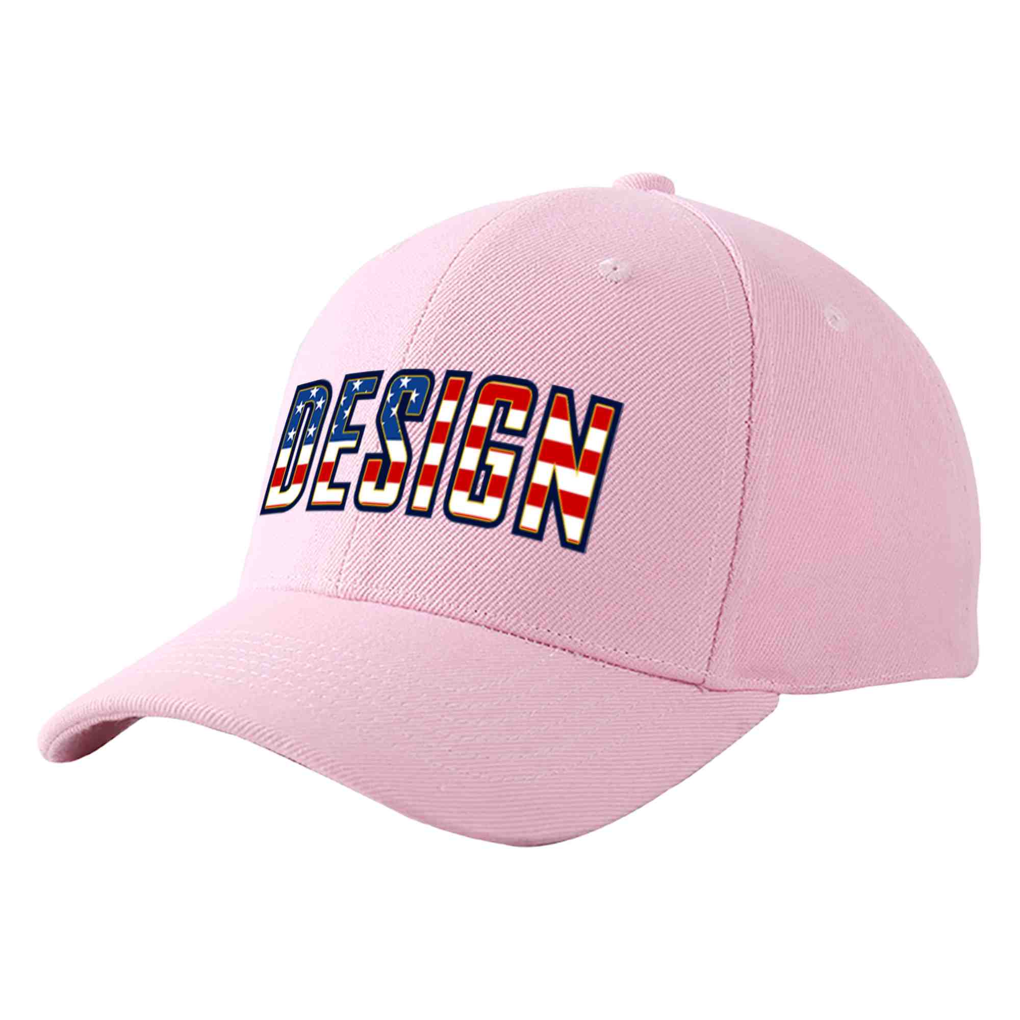 Custom Pink Vintage USA Flag-Gold Curved Eaves Sport Design Baseball Cap