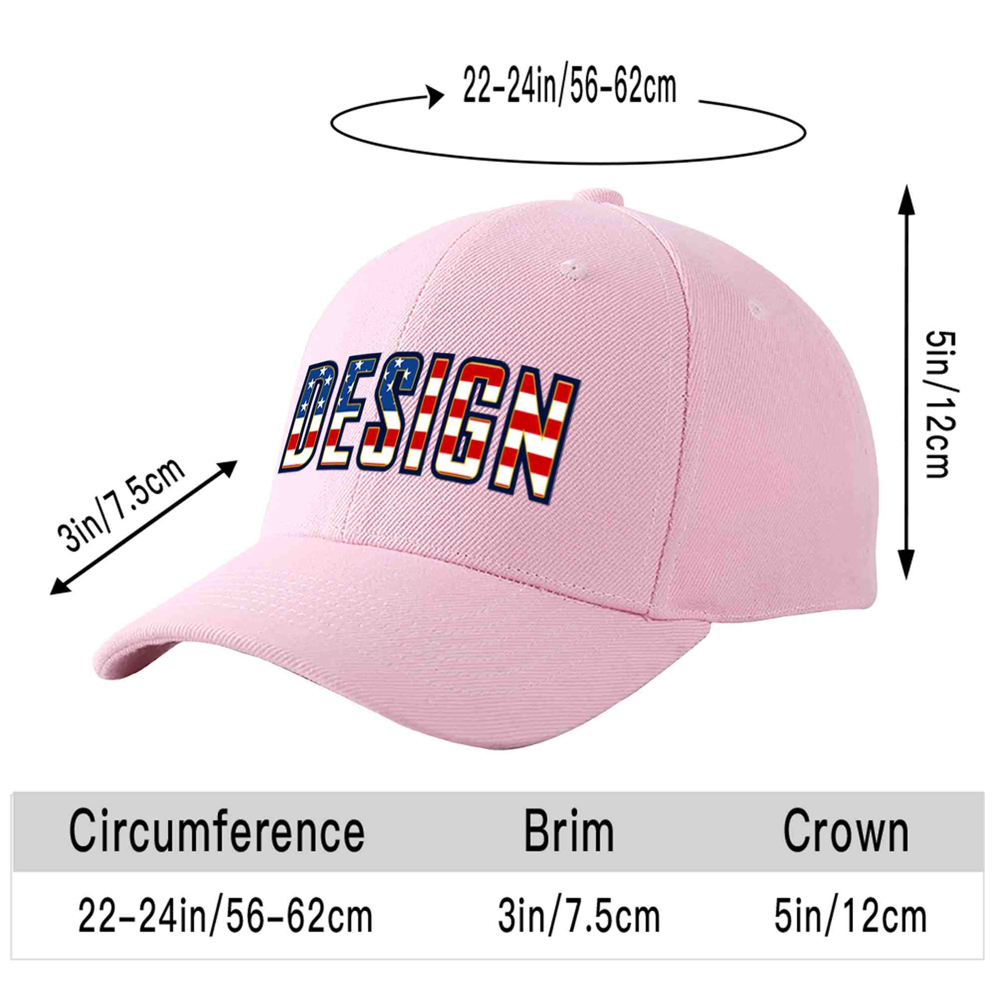 Custom Pink Vintage USA Flag-Gold Curved Eaves Sport Design Baseball Cap