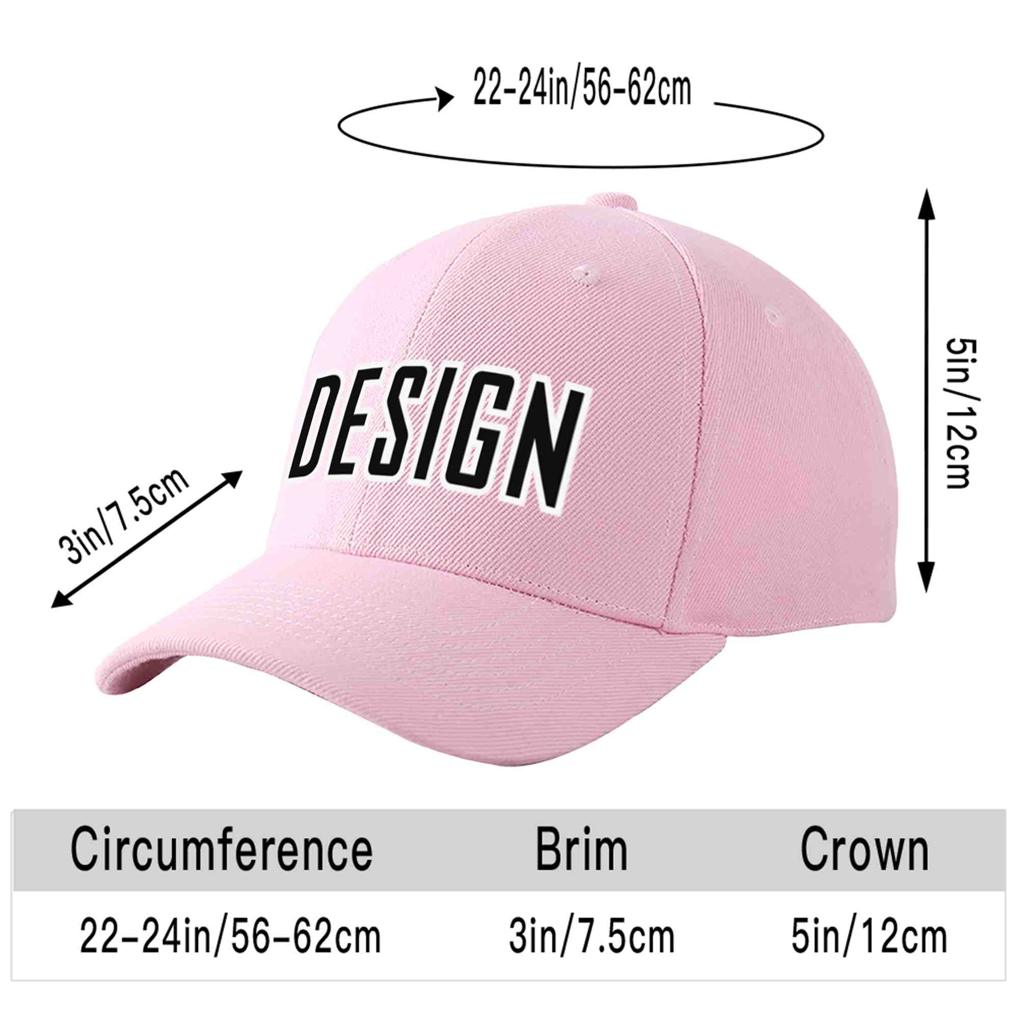 Custom Pink Black-White Curved Eaves Sport Design Baseball Cap