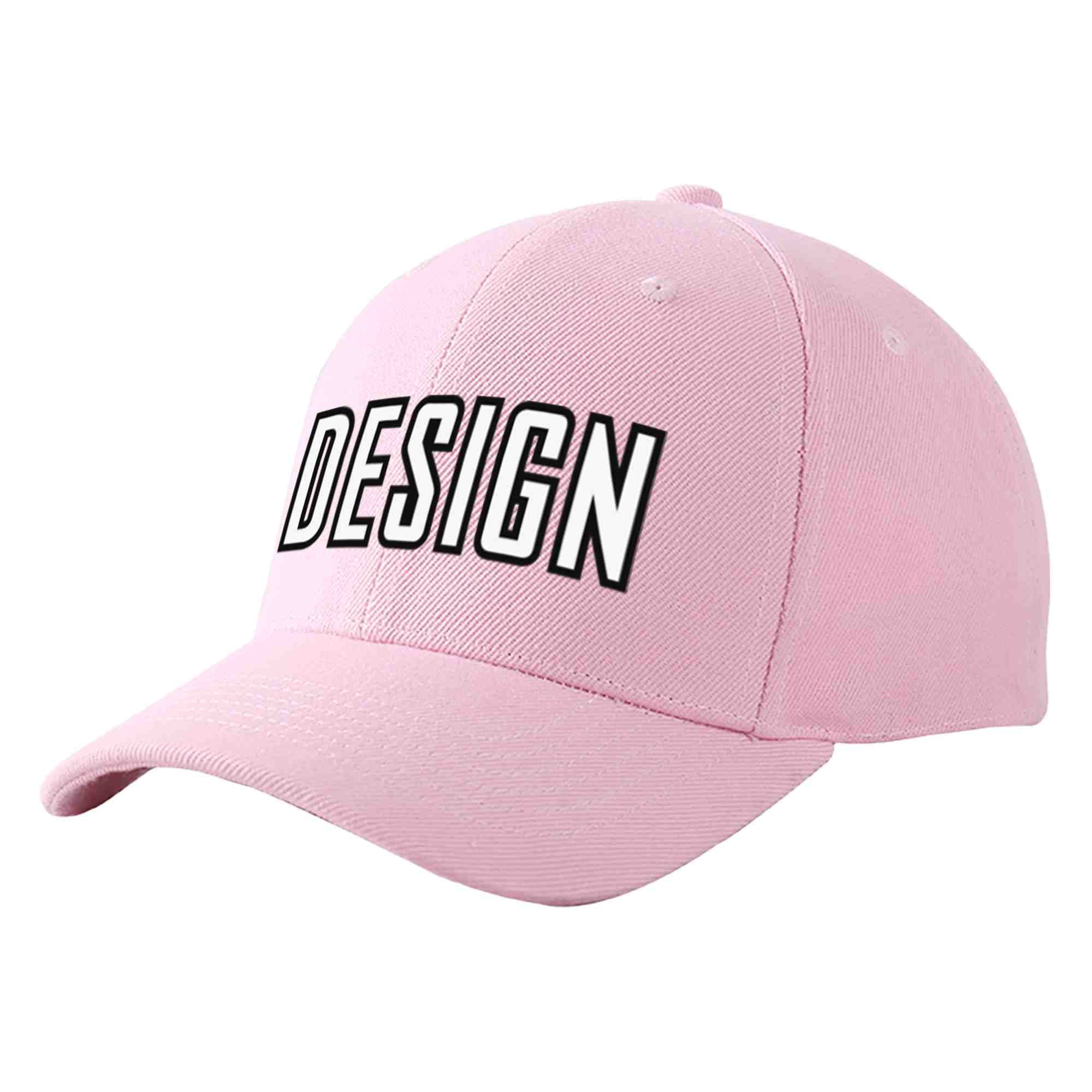 Custom Pink White-Black Curved Eaves Sport Design Baseball Cap