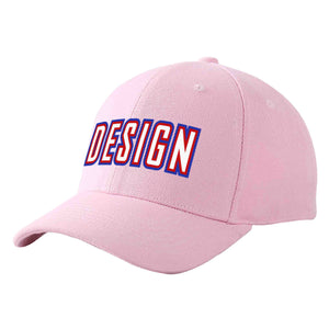 Custom Pink White-Red Curved Eaves Sport Design Baseball Cap