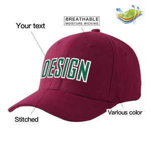 Custom Red Wine Kelly Green-White Curved Eaves Sport Design Baseball Cap