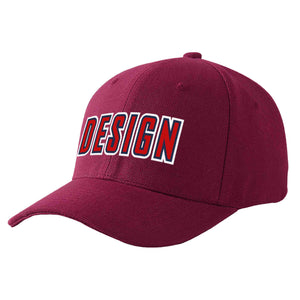 Casquette de baseball personnalisée avec avant-toit incurvé, vin rouge et marine, design sportif