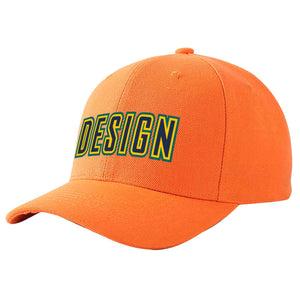 Custom Orange Navy-Gold Curved Eaves Sport Design Baseball Cap