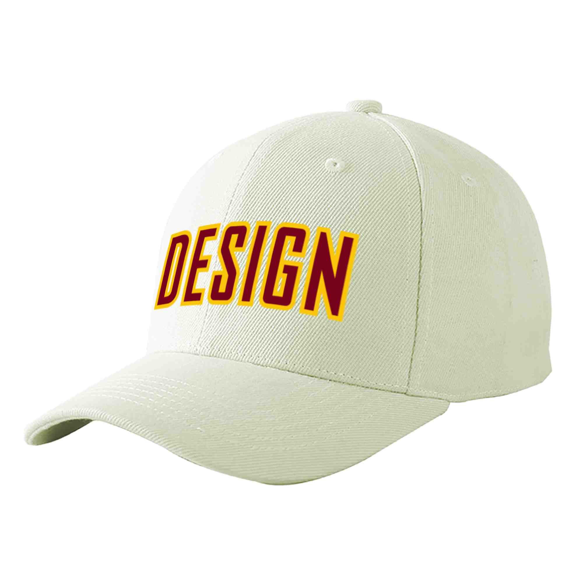 Custom Cream Crimson-Gold Curved Eaves Sport Design Baseball Cap