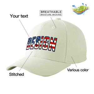 Custom Cream Vintage USA Flag-Gold Curved Eaves Sport Design Baseball Cap