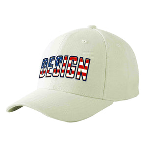 Custom Cream Vintage USA Flag-Gold Curved Eaves Sport Design Baseball Cap