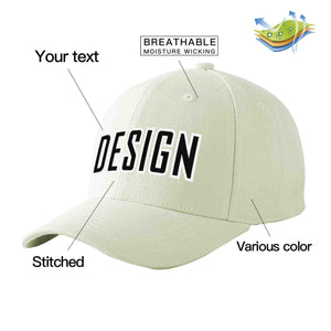 Custom Cream Black-White Curved Eaves Sport Design Baseball Cap