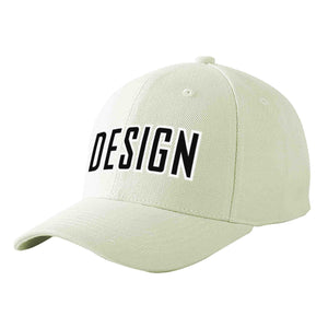 Custom Cream Black-White Curved Eaves Sport Design Baseball Cap