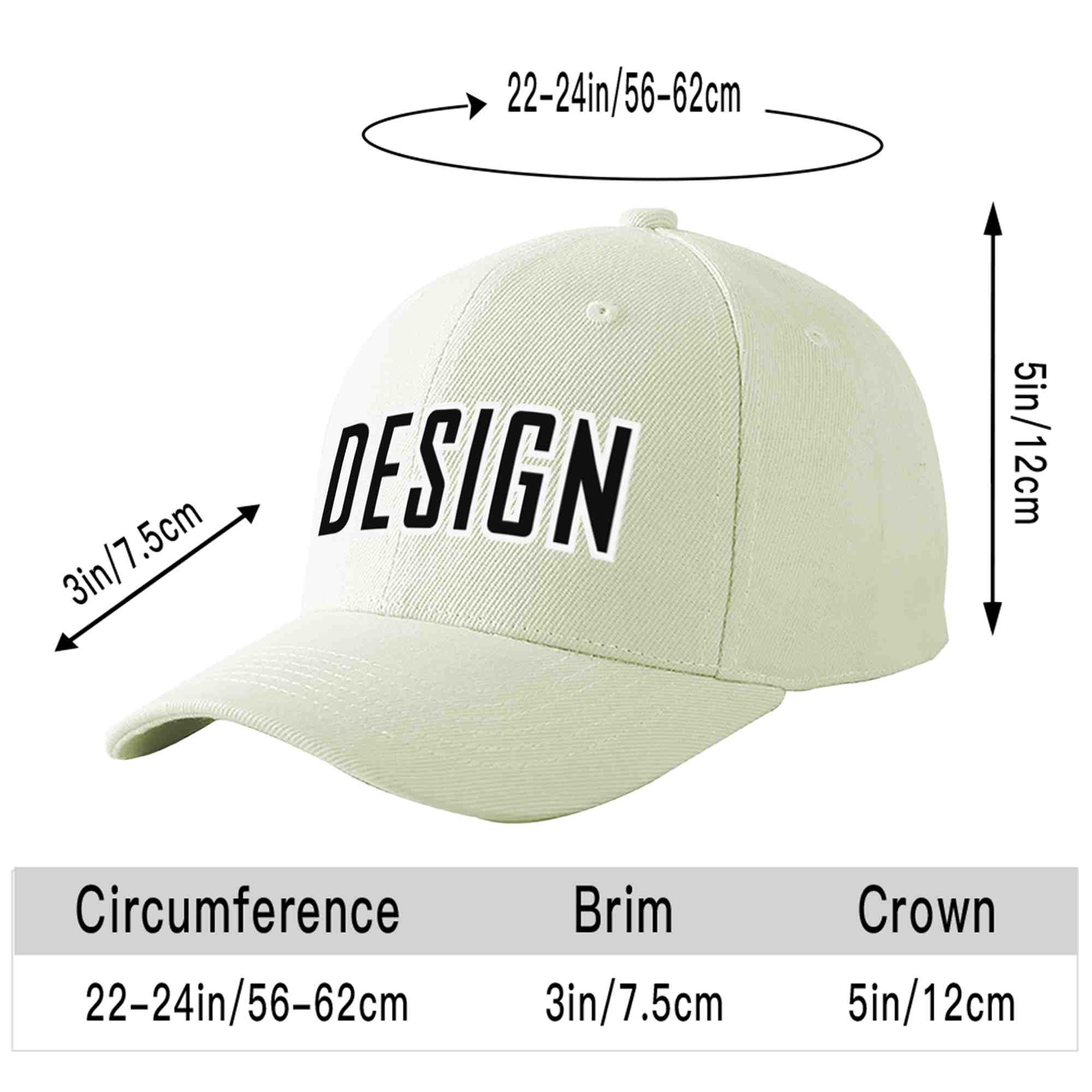 Custom Cream Black-White Curved Eaves Sport Design Baseball Cap