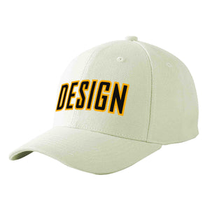 Custom Cream Black-Yellow Curved Eaves Sport Design Baseball Cap