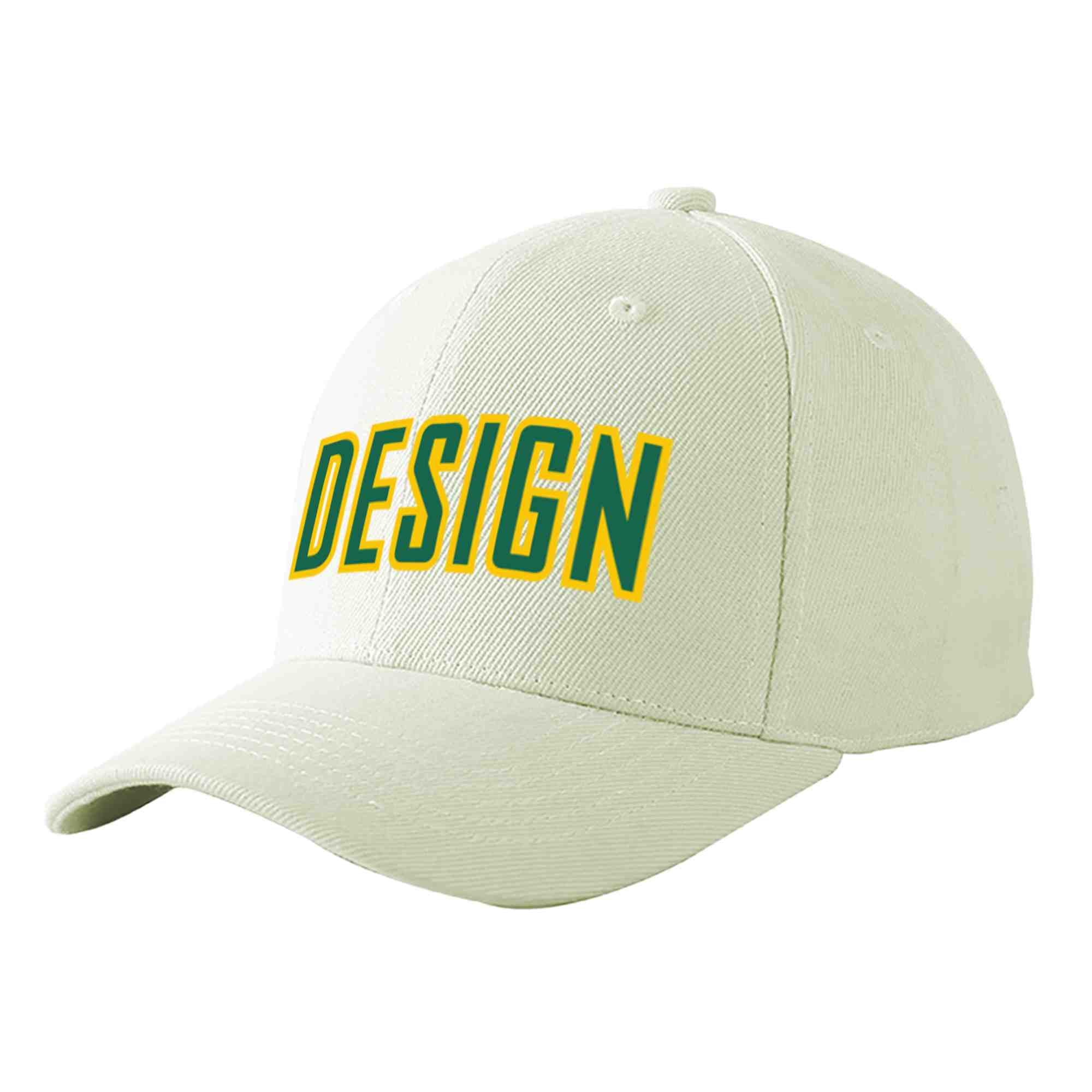 Casquette de baseball personnalisée crème Kelly vert-or courbée Eaves Sport Design