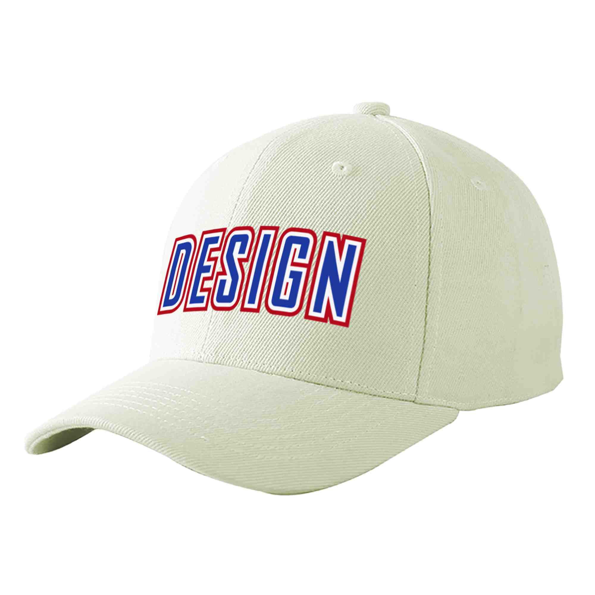 Custom Cream Royal-White Curved Eaves Sport Design Baseball Cap