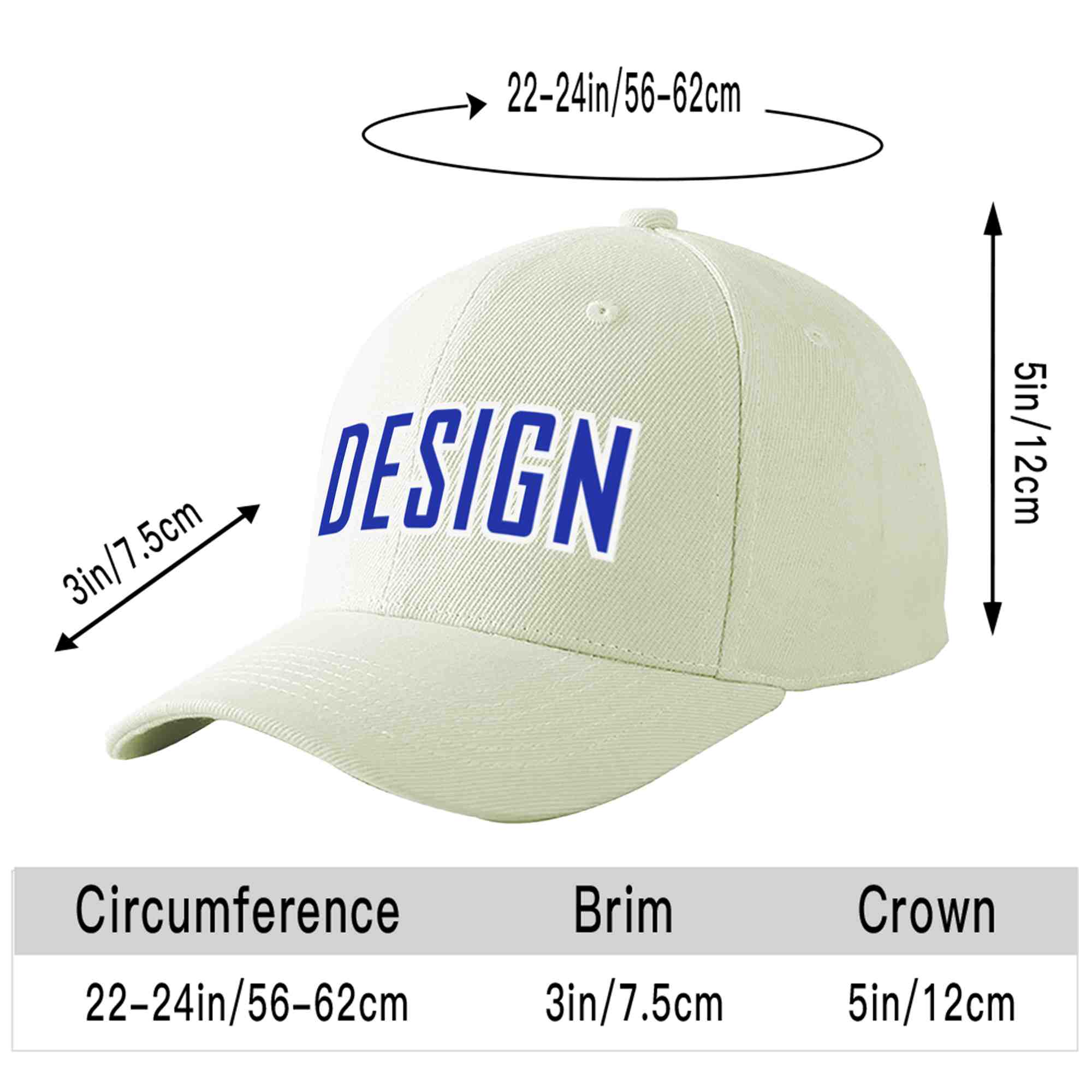 Custom Cream Royal-White Curved Eaves Sport Design Baseball Cap