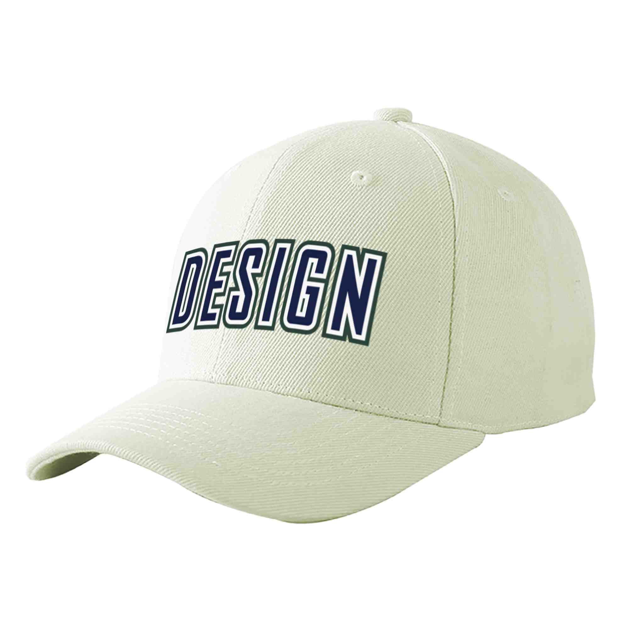 Custom Cream Navy-White Curved Eaves Sport Design Baseball Cap