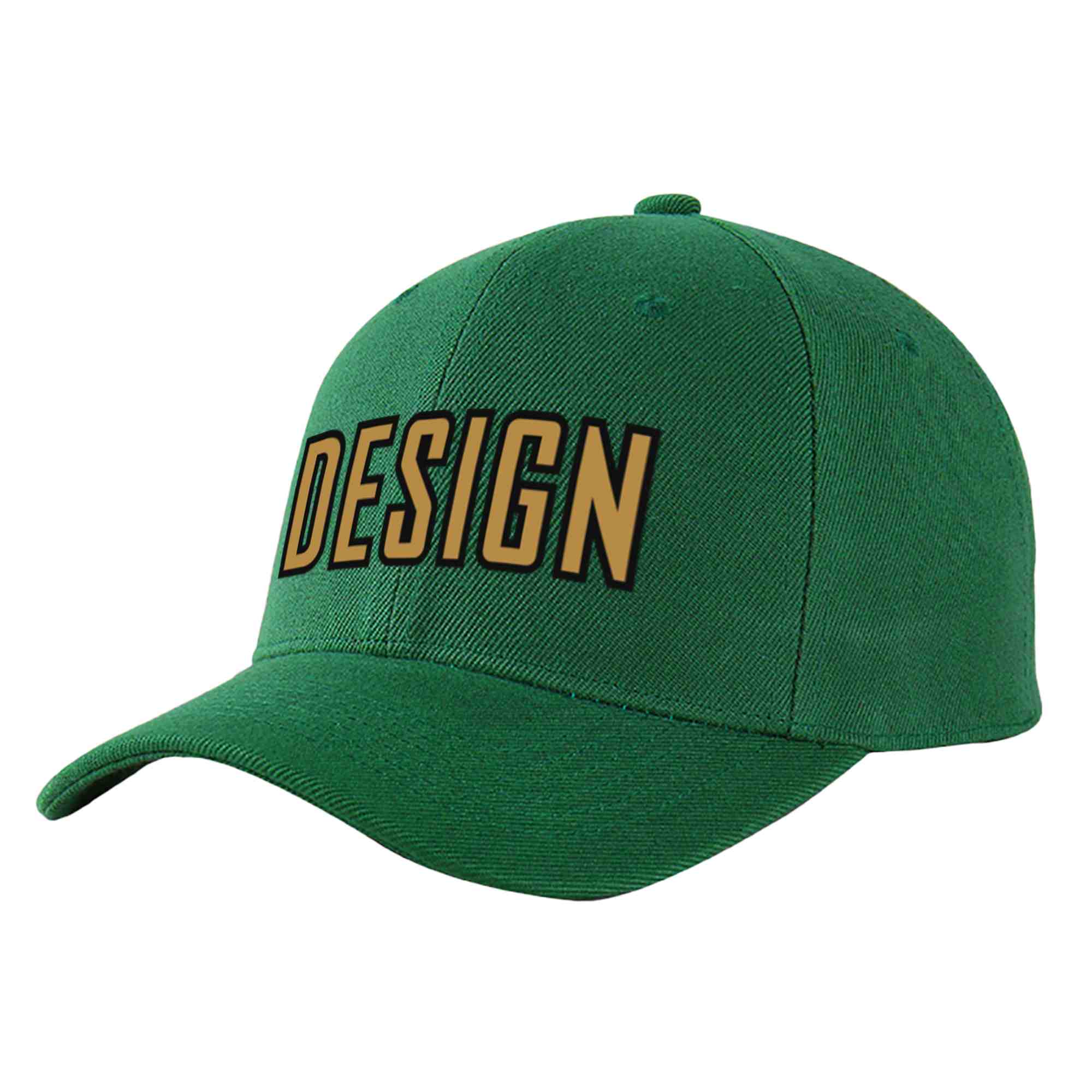 Custom Green Old Gold-Black Curved Eaves Sport Design Baseball Cap