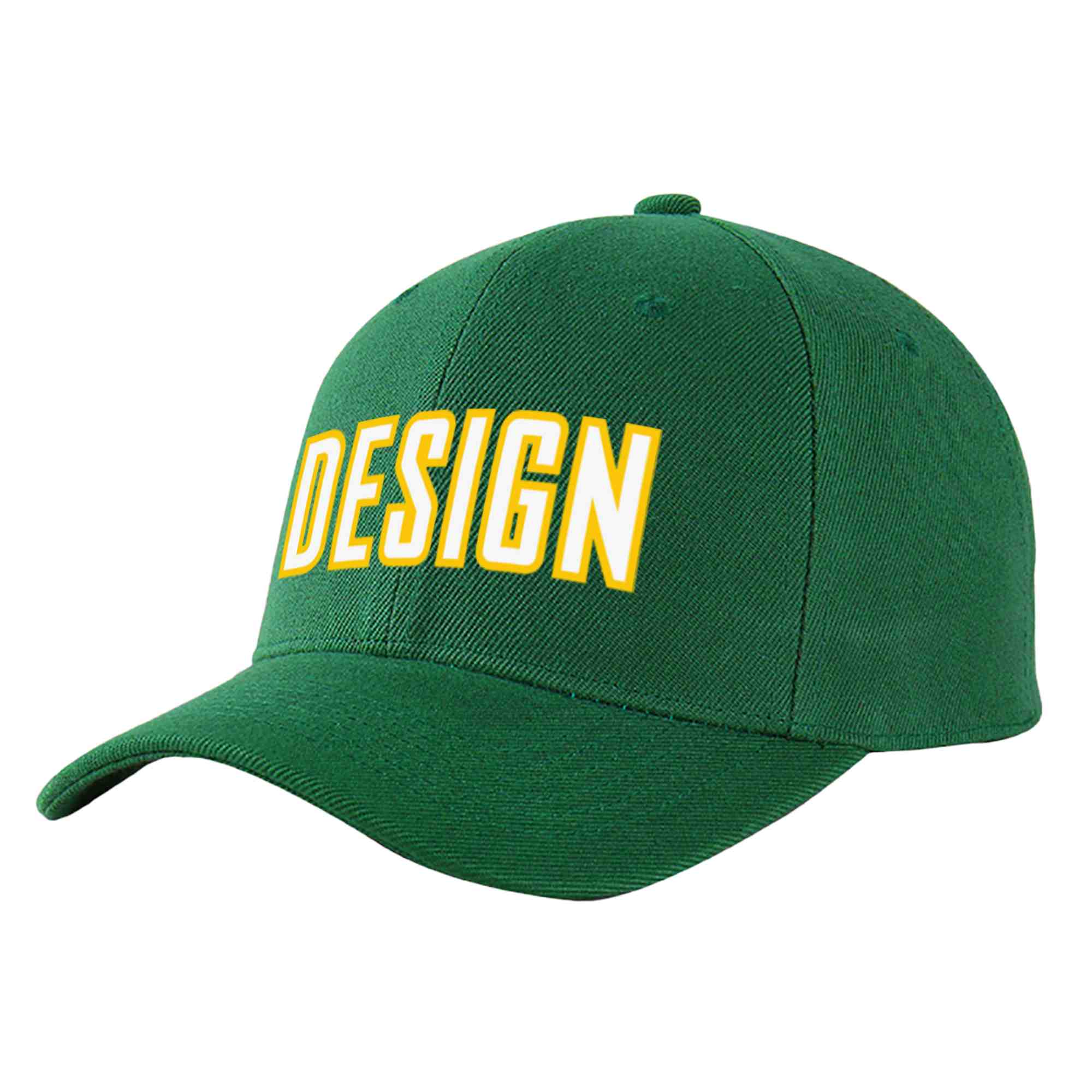 Custom Green White-Gold Curved Eaves Sport Design Baseball Cap