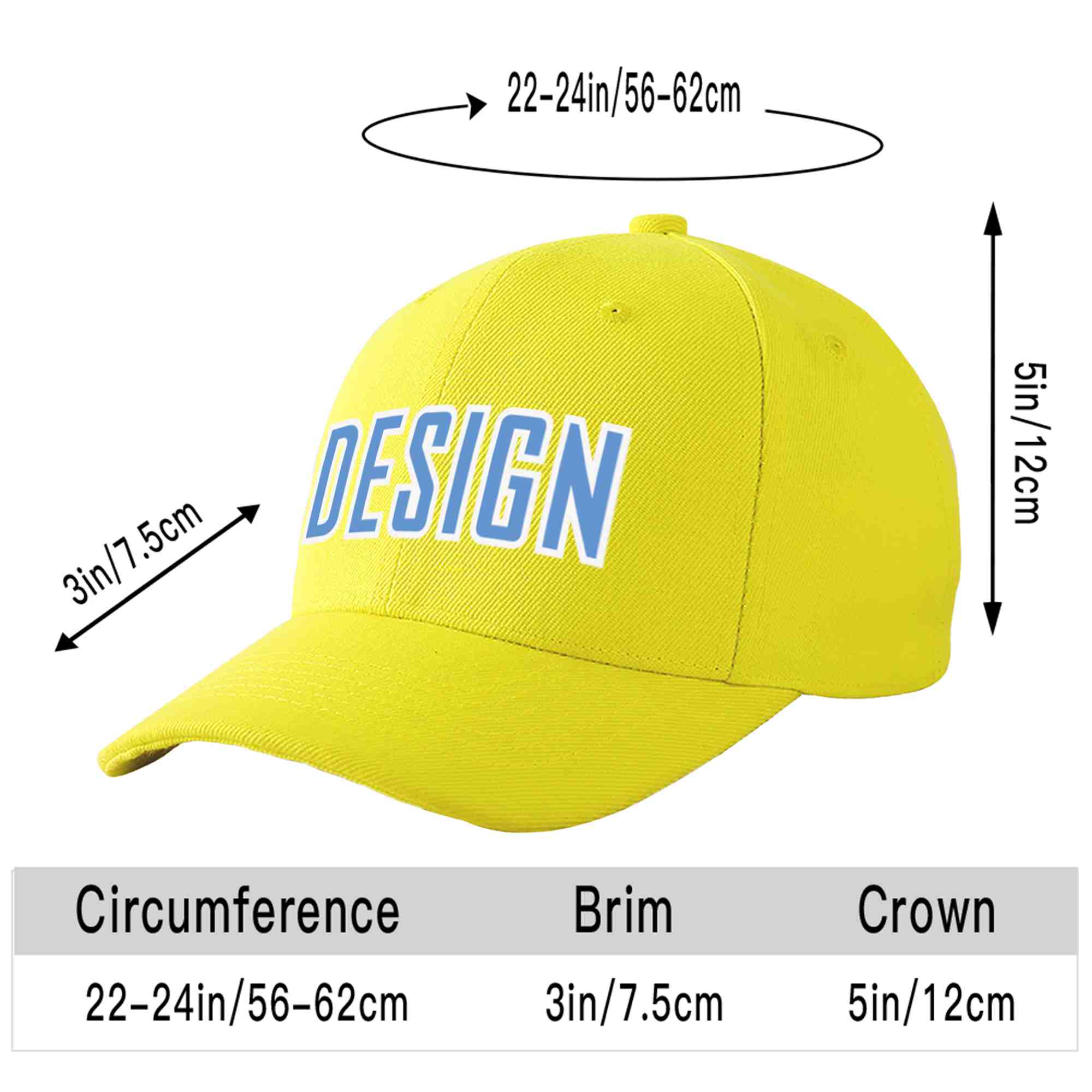 Custom Yellow Light Blue-White Curved Eaves Sport Design Baseball Cap