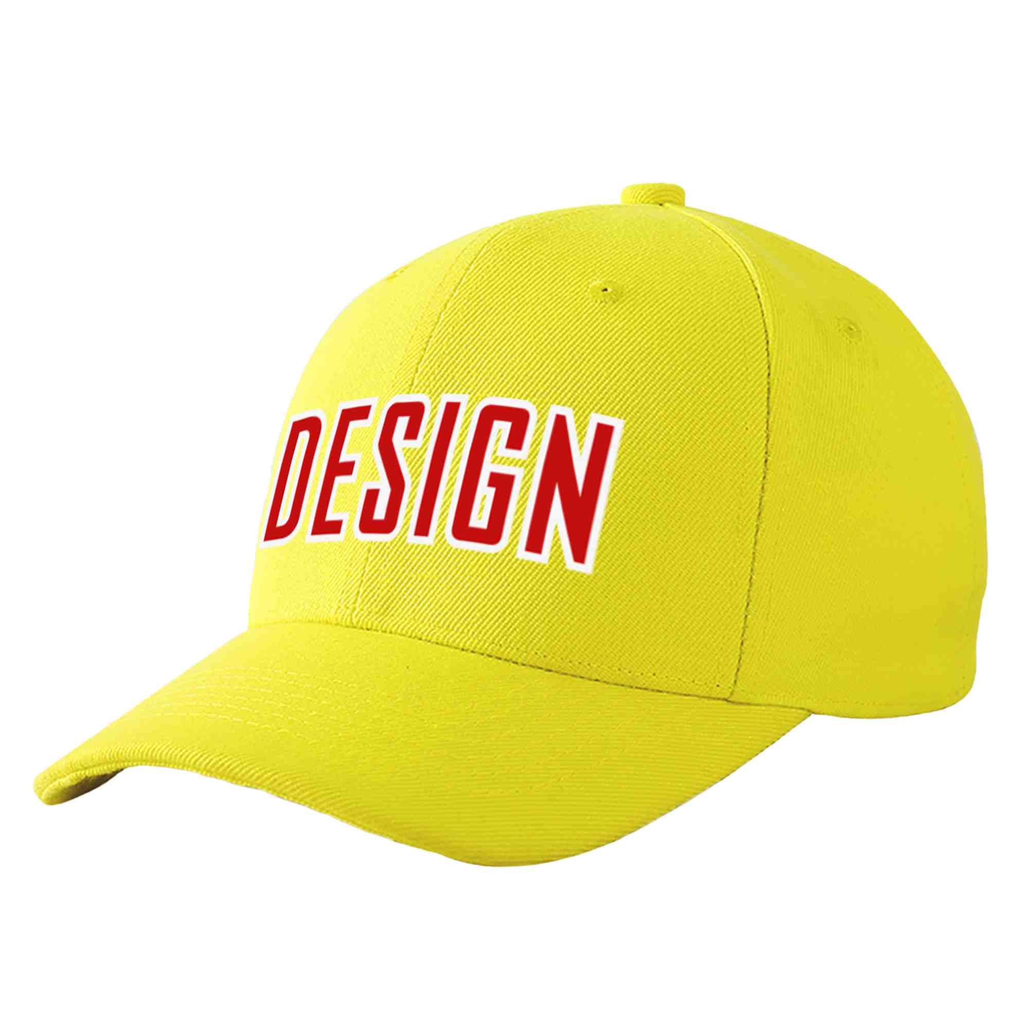 Custom Yellow Red-White Curved Eaves Sport Design Baseball Cap