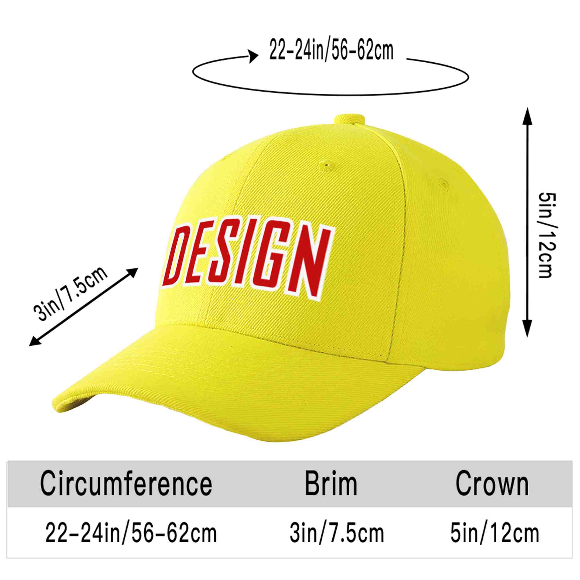 Casquette de baseball personnalisée jaune rouge-blanc avec avant-toit incurvé