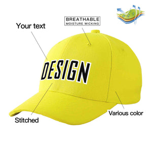 Custom Yellow Black-White Curved Eaves Sport Design Baseball Cap