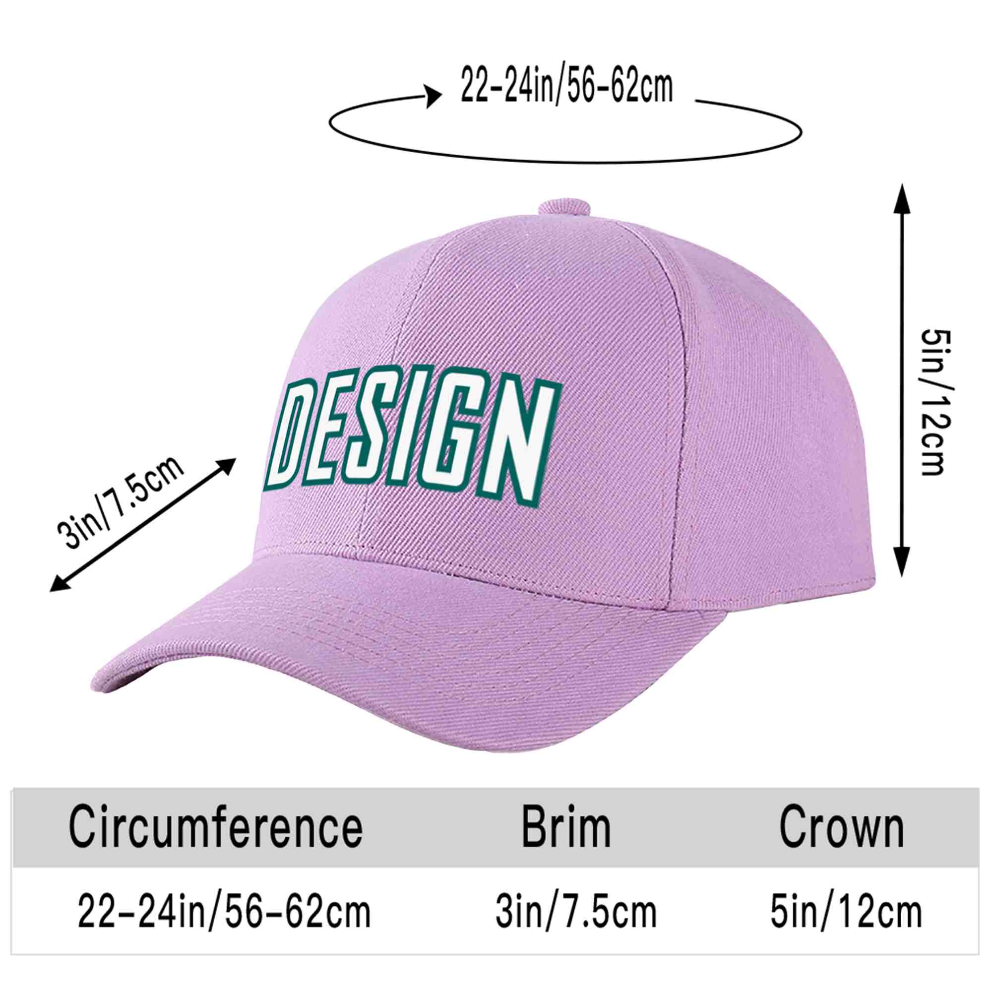 Casquette de baseball personnalisée violet clair blanc-aqua courbée Eaves Sport Design