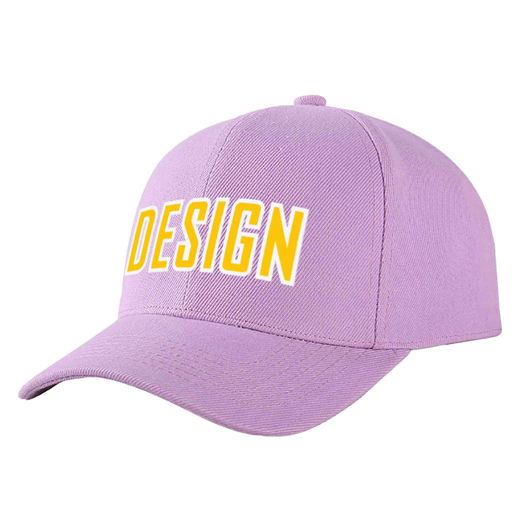 Casquette de baseball personnalisée, violet clair, or-blanc, courbée, design sportif