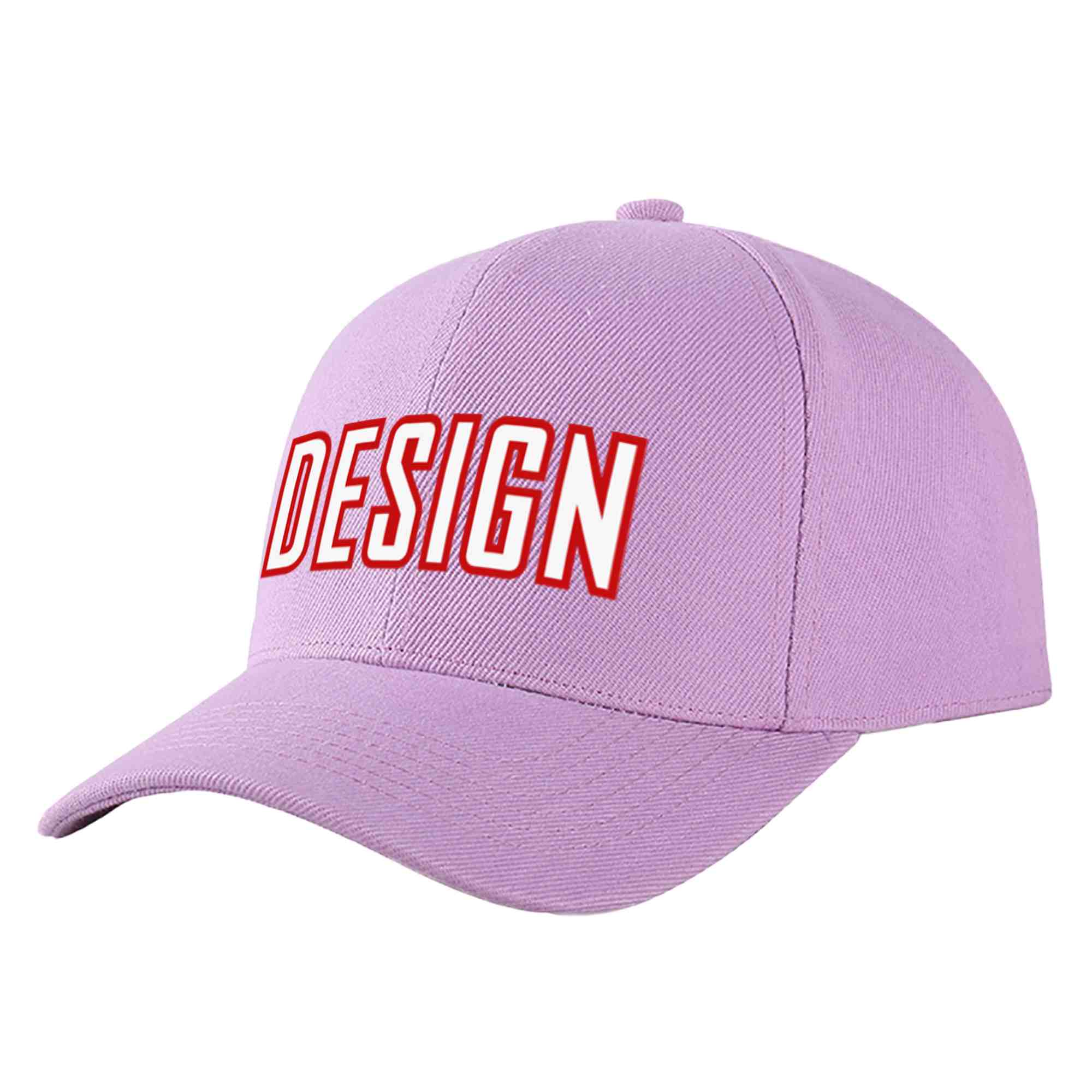 Casquette de baseball personnalisée, violet clair, blanc-rouge, design sportif, avec avant-toit incurvé