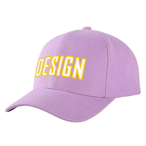 Casquette de baseball personnalisée, violet clair, blanc et or, avec avant-toit incurvé, Design sportif