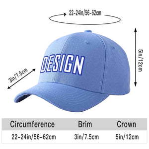 Custom Sky Blue White-Royal Curved Eaves Sport Design Baseball Cap