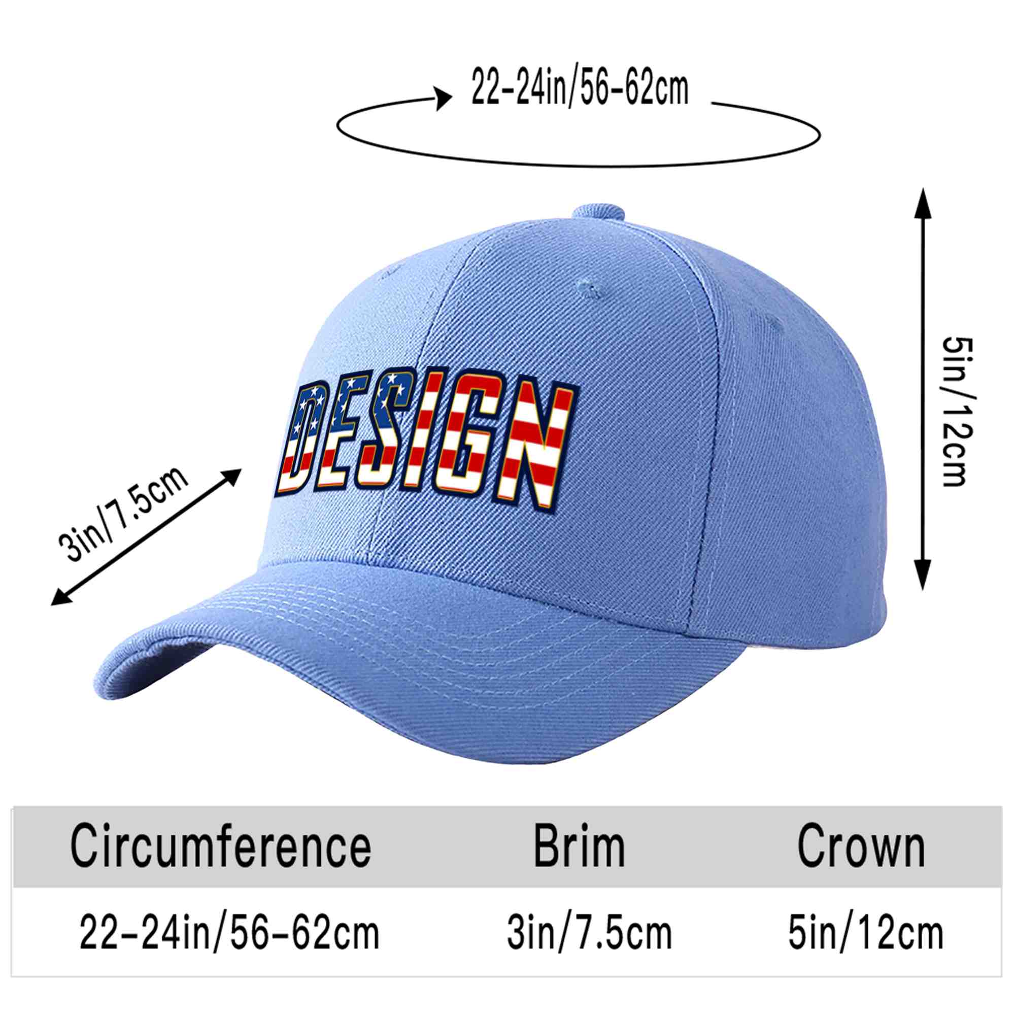 Custom Sky Blue Vintage USA Flag-Gold Curved Eaves Sport Design Baseball Cap