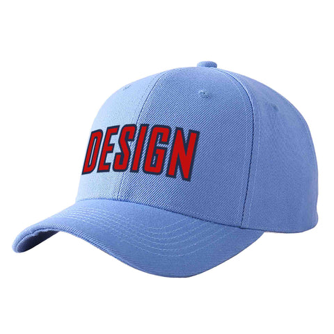 Custom Sky Blue Red-Navy Curved Eaves Sport Design Baseball Cap