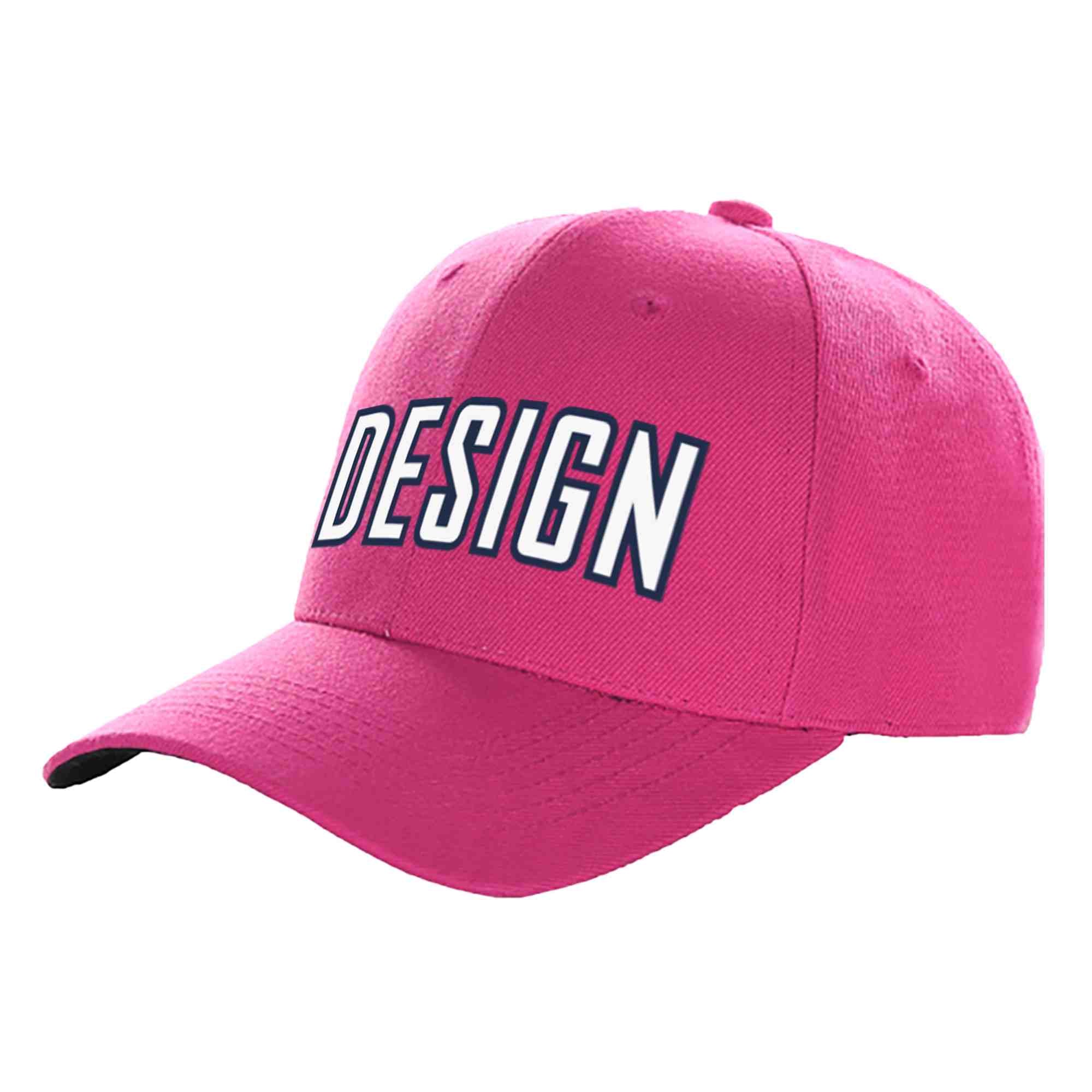 Custom Rose Red White-Navy Curved Eaves Sport Design Baseball Cap