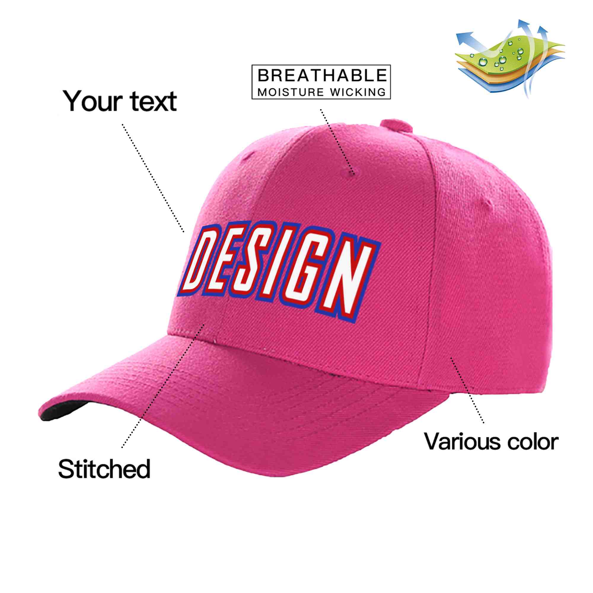 Custom Rose Red White-Red Curved Eaves Sport Design Baseball Cap