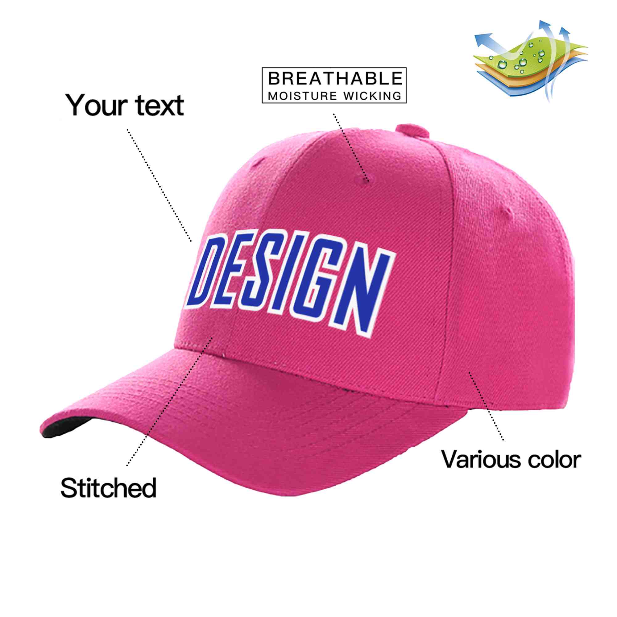 Custom Rose Red Royal-White Curved Eaves Sport Design Baseball Cap