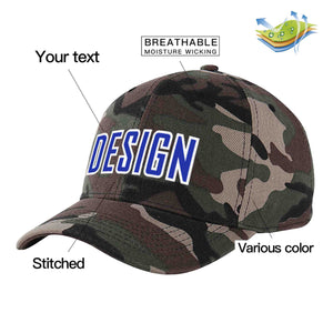 Casquette de baseball personnalisée Camo Royal-White Curved Eaves Sport Design